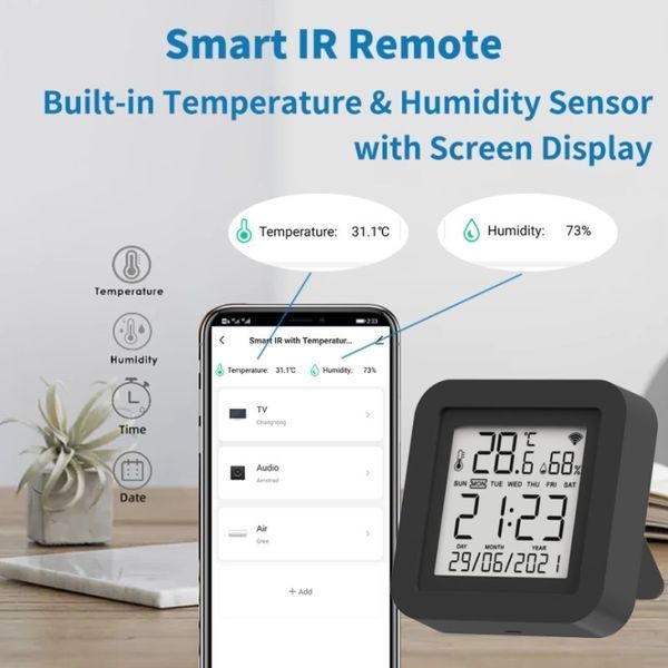 SMART Wi-Fi ІЧ пульт дистанційного керування з дисплеєм, датчиком температури та вологості sm-30194 фото