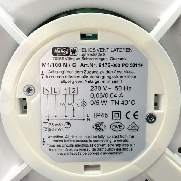 Вентилятор Helios MiniVent M1/100 N/C с таймером 6172 фото