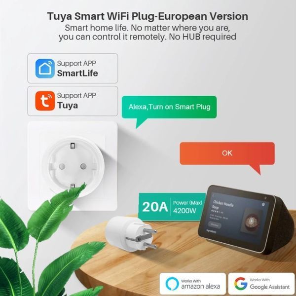 SMART Wi-Fi Розетка з лічильником енергоспоживання 20А (4200Вт) sm-30291 фото