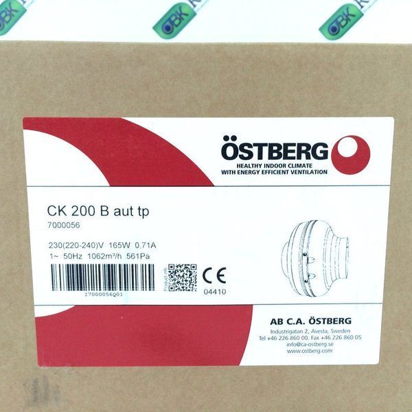 Канальний вентилятор Ostberg CK 200 B1 7000057 фото