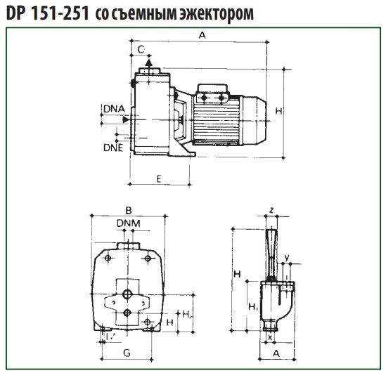 Габаритные размеры насоса DAB DP Габаритные размеры насоса DAB DP