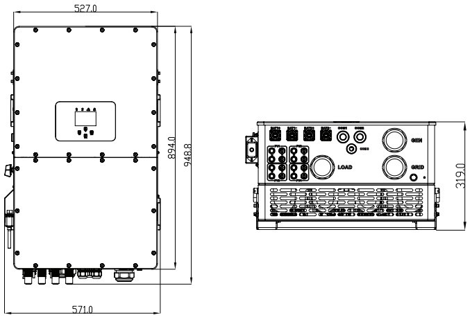 Розміри інвертора Deye SUN-30K-SG01HP3-EU-BM3 30KW Габаритні розміри Deye SUN-30K-SG01HP3-EU-BM3 30KW