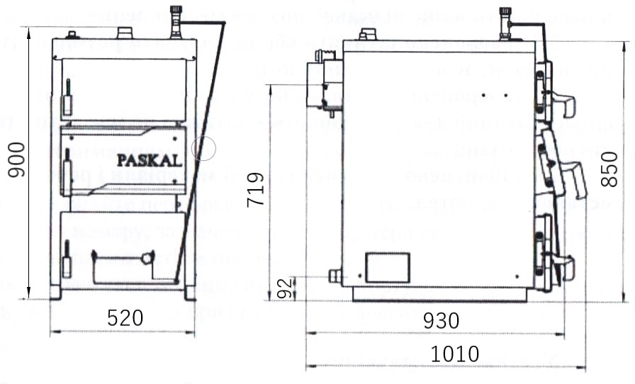 Габаритні розміри котла Paskal SL 15 Розміри котла Paskal SL 15
