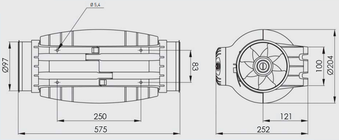 Габаритні розміри Soler&Palau TD-250/100-125 SILENT