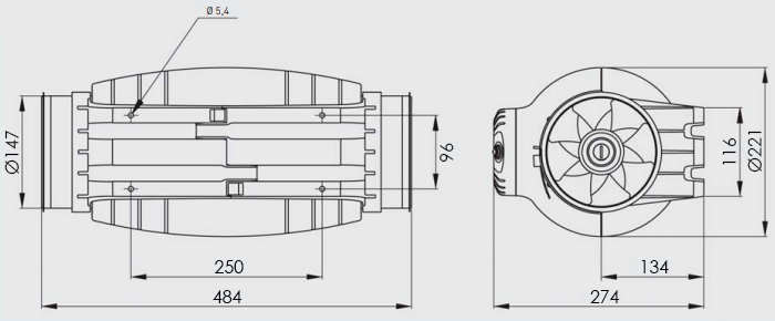 Габаритні розміри Soler&Palau TD-500/150-160 SILENT