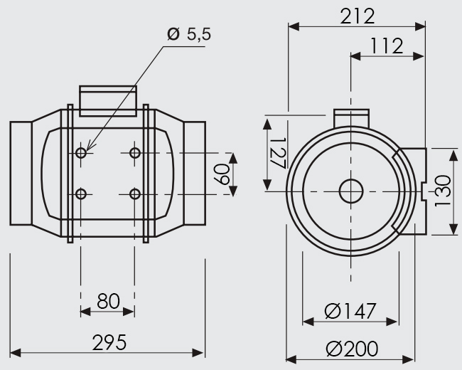 Размеры вентилятора Soler&Palau TD-500/150 Габаритные размеры Soler&Palau TD-500/150