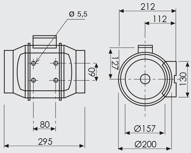 Размеры вентилятора Soler&Palau TD-500/160 Габаритные размеры Soler&Palau TD-500/160