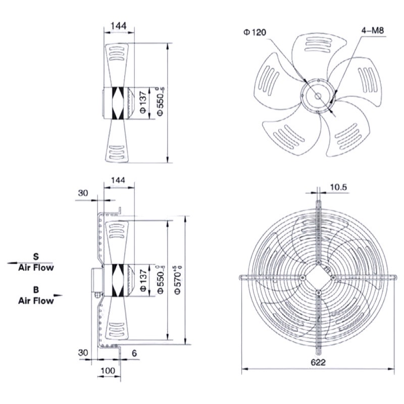 Габаритные размеры Weiguang YWF 4E-550S-137/35-G