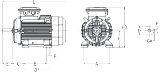 Габаритные размеры электродвигателя ABB M2BA