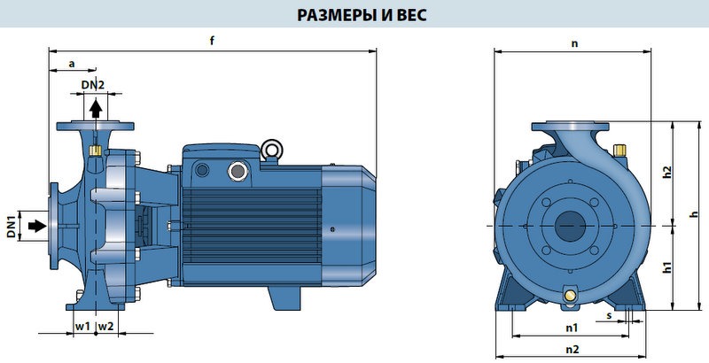 Габаритные размеры центробежного насоса Pedrollo F