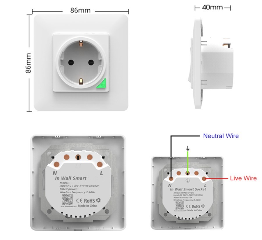 Габаритные размеры SMART Wi-Fi Розетки