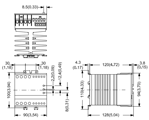 Размеры устройства плавного пуска MCD 100 175G4008