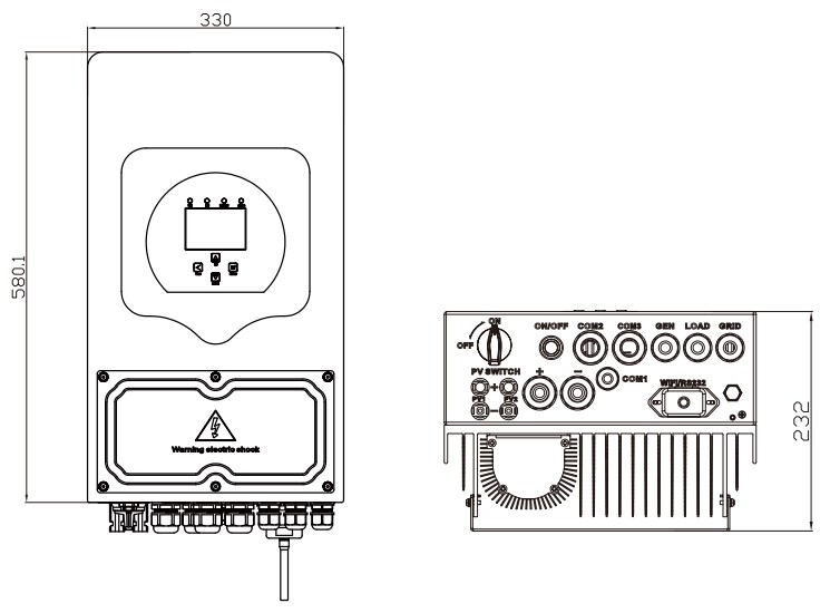 Габаритные размеры Deye SUN-6k-SG03LP1-EU 6 KW/48 V