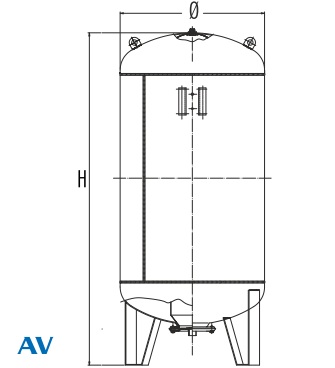 Габаритные размеры гидроаккумулятора Imera AV 1000