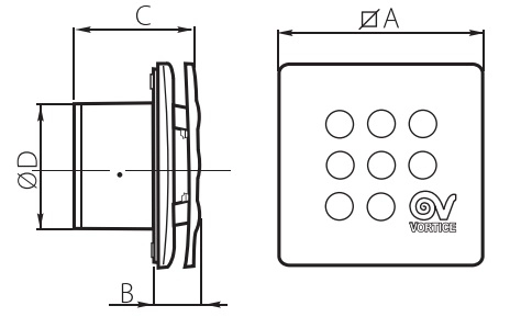Габаритні розміри вентилятора Vortice Punto Four 