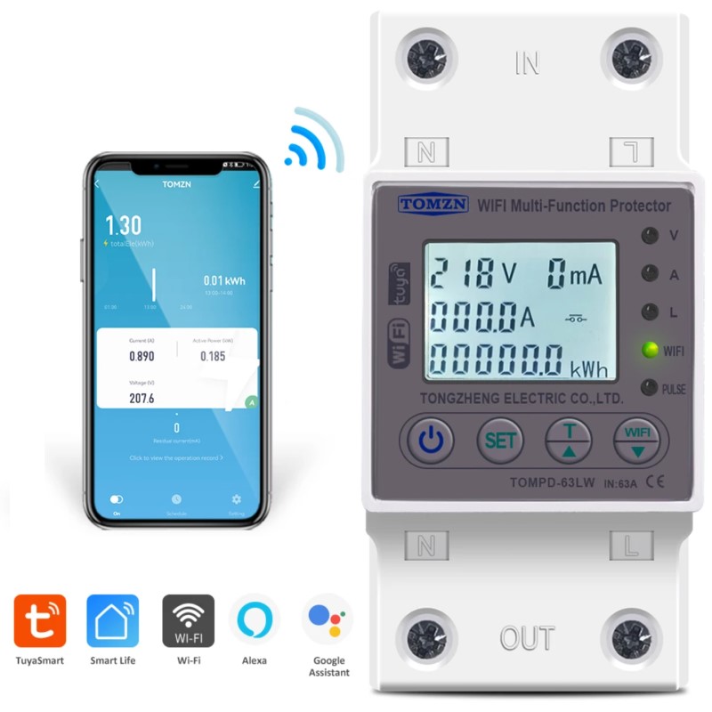≡ SMART Wi-Fi Реле напряжения 63A TOMZN Tuya с энергомониторингом ...