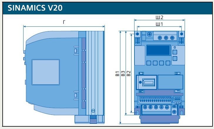 Габаритные размеры частотного преобразователя Siemens SINAMICS V20