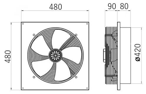 Габаритные размеры вентилятора Турбовент ОВН 400В с фланцем