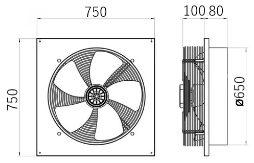 Габаритные размеры вентилятора Турбовент ОВН 630В с фланцем