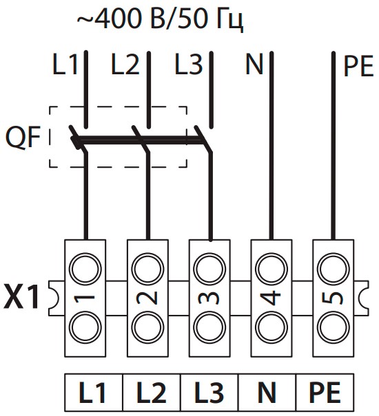 Схема подключения электрического нагревателя ВЕНТС НК 400x200-9,0-3 У