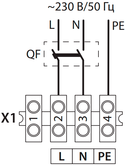 Схема підключення електричного нагрівача ВЕНТС НК 125-0,6-1 У