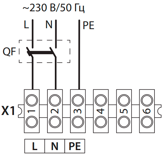 Схема підключення електричного нагрівача ВЕНТС НК 200-1,7-1 У