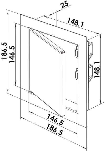 Габаритные размеры дверцы ДМ 150x150