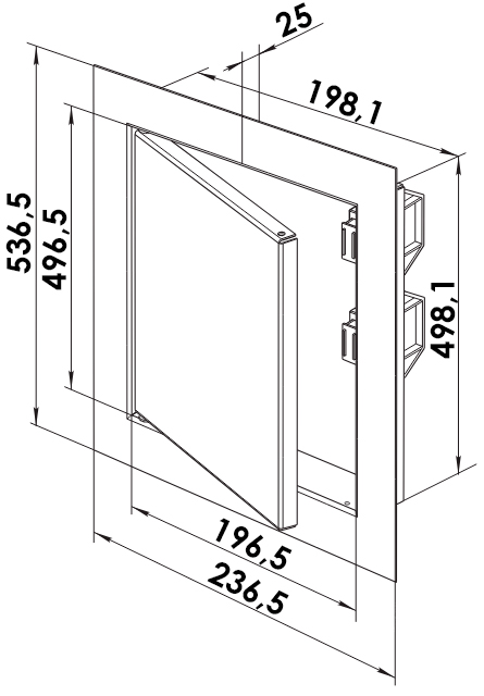 Габаритные размеры дверцы ДМ 200x500