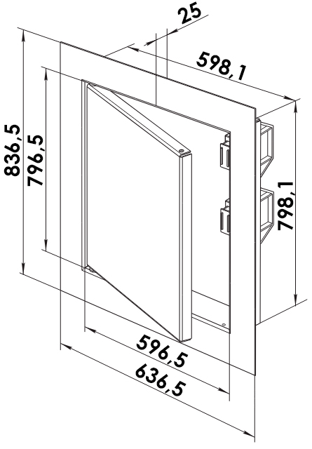 Габаритные размеры дверцы ДМ 600x800