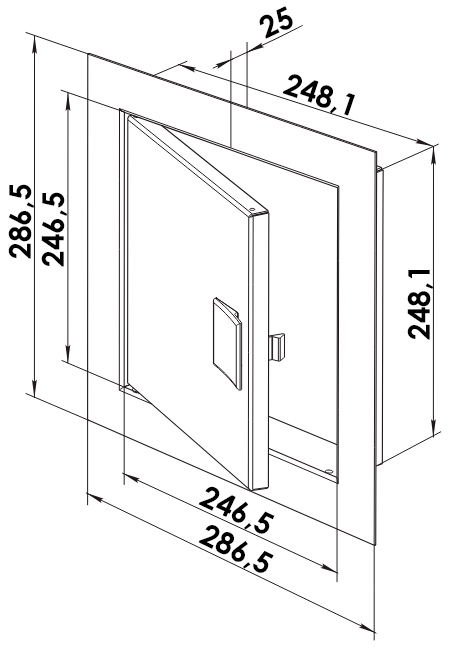 Габаритные размеры люка Вентс ДМР 250x250