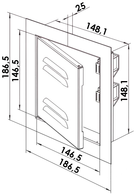 Габаритные размеры дверцы ДМВ 150x150