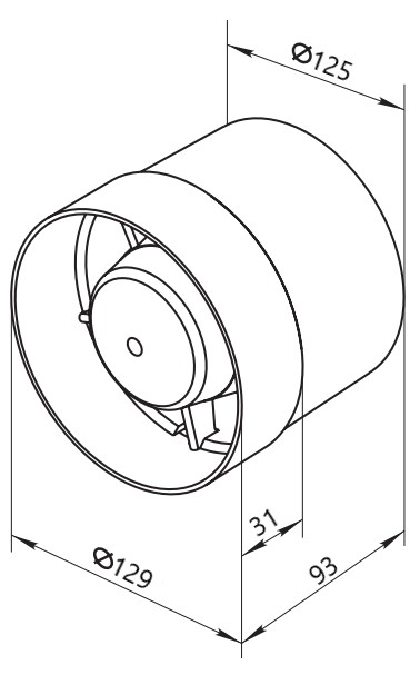 Габаритные размеры вентилятора ВЕНТС ВКО 125 Л