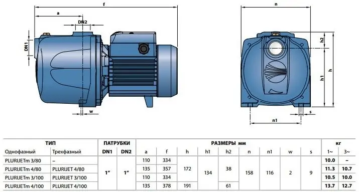 Габаритні розміри насоса Pedrollo Plurijet width=
