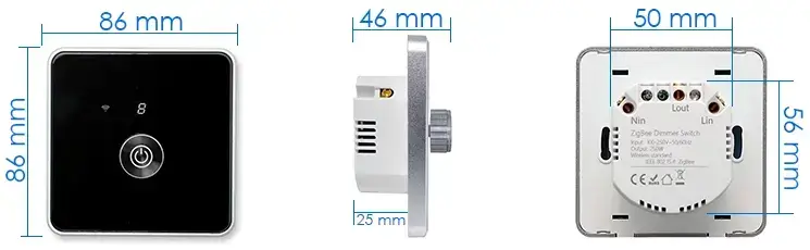 Розміри SMART Wi-Fi Регулятора швидкості вентилятора з ручкою Габаритні розміри SMART Wi-Fi Регулятора швидкості вентилятора з ручкою