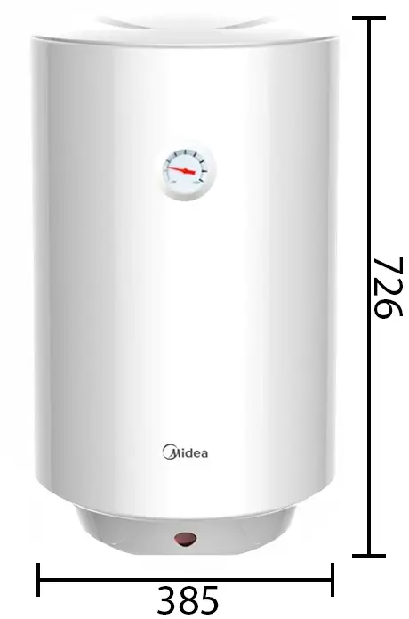 Габаритные размеры бойлера Midea D50-15F1(W) Размеры водонагревателя Midea D50-15F1(W)