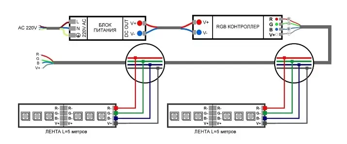 Схема подключения светодиодной ленты RGB