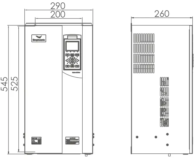 Размеры частотника Simphoenix DX100-4T0550Q Габаритные размеры Simphoenix DX100-4T0550Q