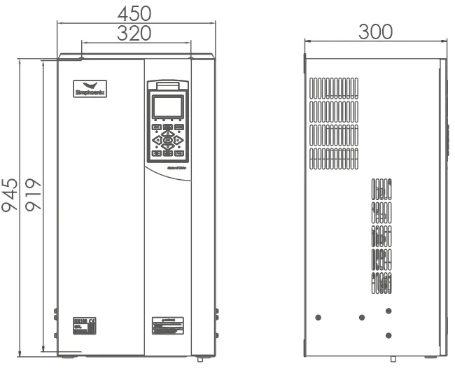 Розміри частотника Simphoenix DX100-4T1850Q Габаритні розміри Simphoenix DX100-4T1850Q