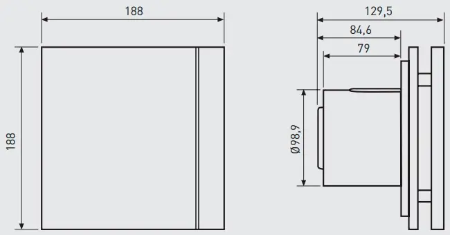 Размеры вентилятора Soler&Palau Silent-100 CZ Grey Design 4C Габаритные размеры Soler&Palau Silent-100 CZ Grey Design 4C