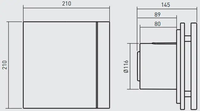 Розміри вентилятора Soler&Palau Silent-200 CZ Design 3C Габаритні розміри Soler&Palau Silent-200 CZ Design 3C