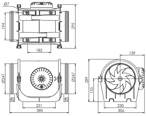 Габаритные размеры Soler&Palau TD EVO-250 VAR