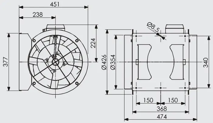Габаритные размеры Soler&Palau TD-4000/355