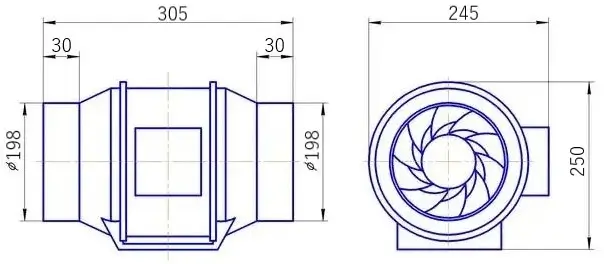 Размеры вентилятора Turbovent ПВК 200 Габаритные размеры Турбовент ПВК 200