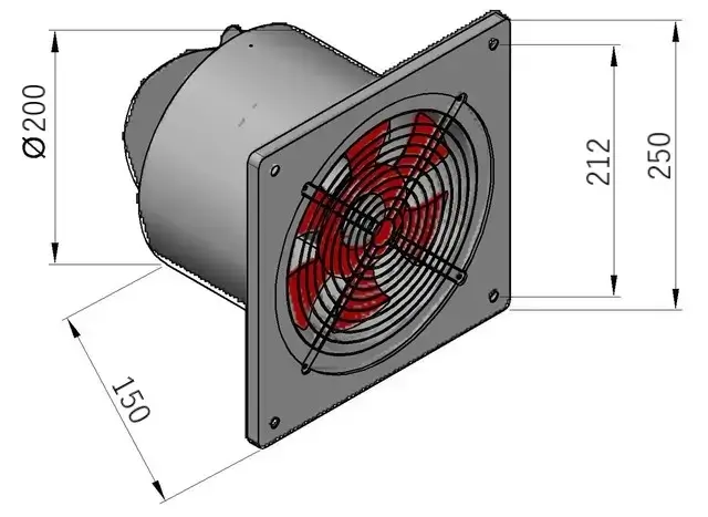 Розміри вентилятора Turbovent НОК 200 Габаритні розміри Турбовент НОК 200