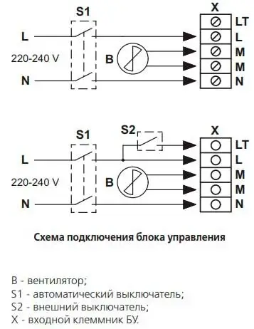 Схема подключения блока управления вентиляторами ВЕНТС БУ-1-60