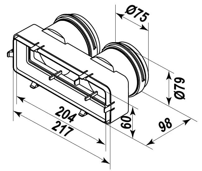 Габаритные размеры FlexiVent 060175/204x60 Габаритные размеры муфты переходной FlexiVent 060175/204x60