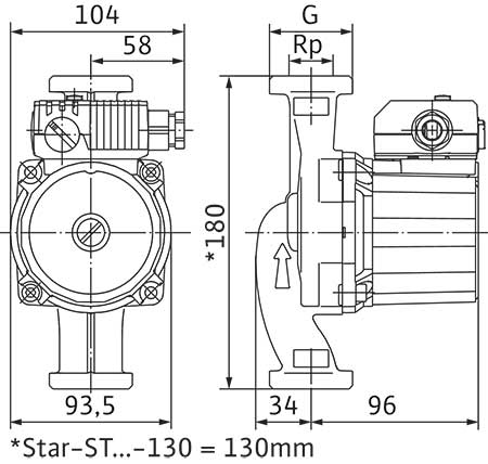 Габаритні розміри циркуляційного насоса Wilo Star-STG 